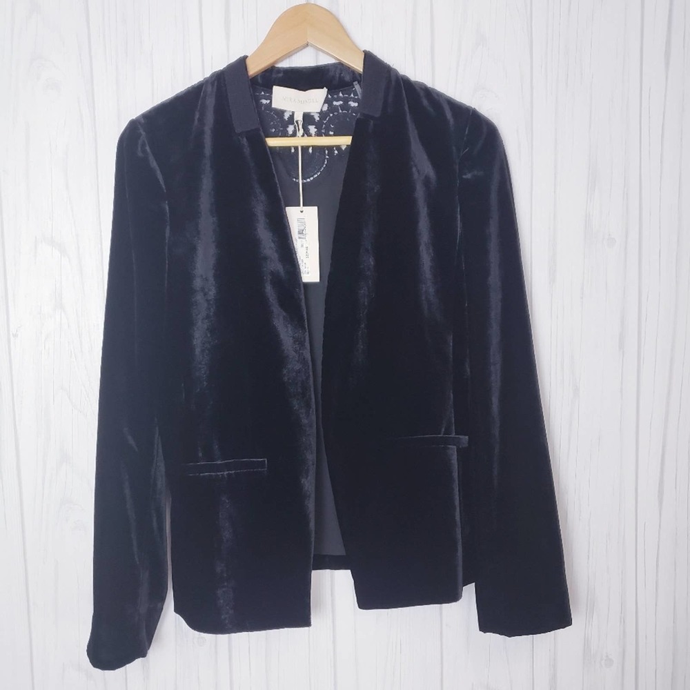 Mika Mindel‎ Size S Nancy Jacket Black Velvet Lace Long Sleeves Open Front NWT